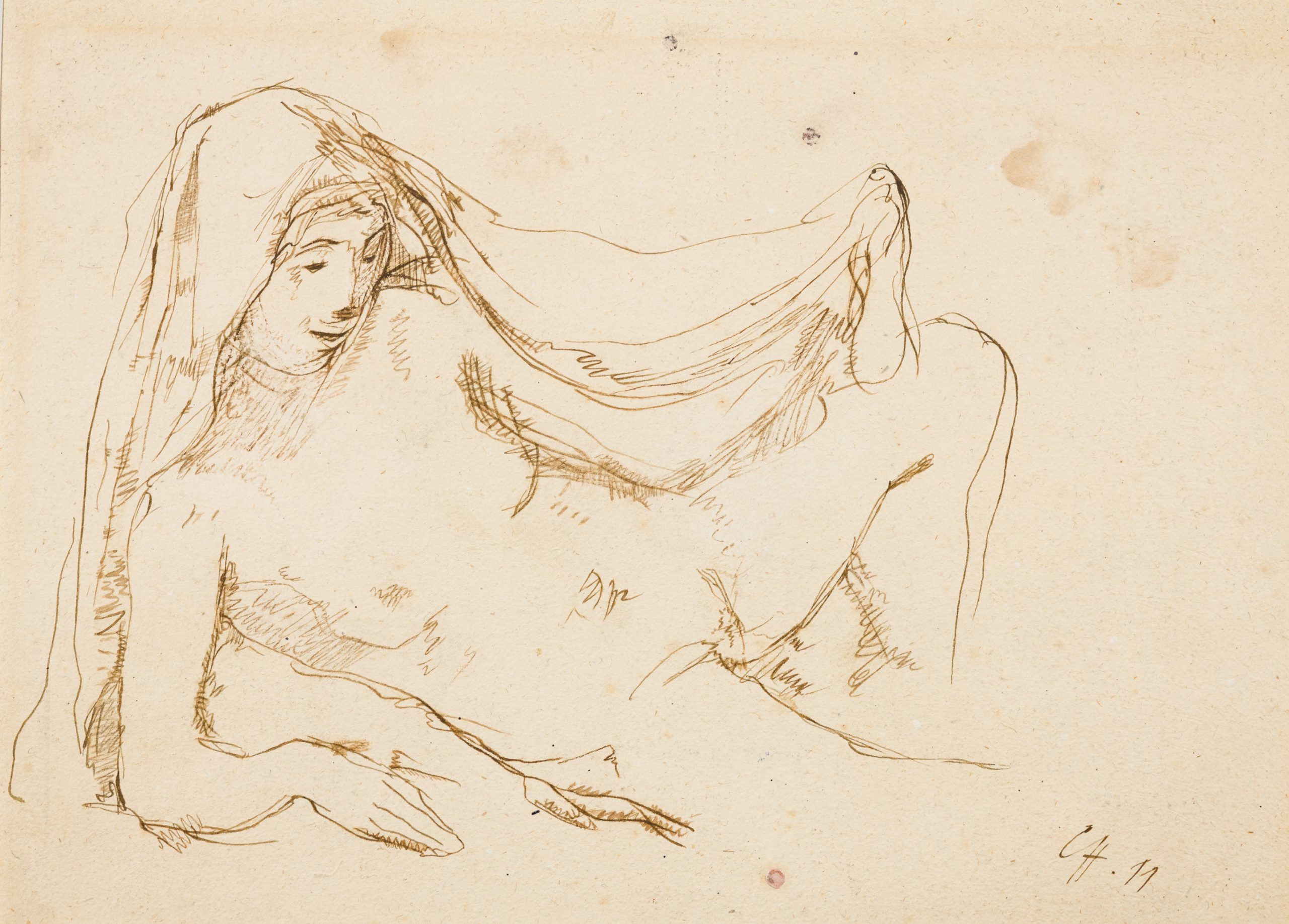 Carl Hofer-Lying nude with veil