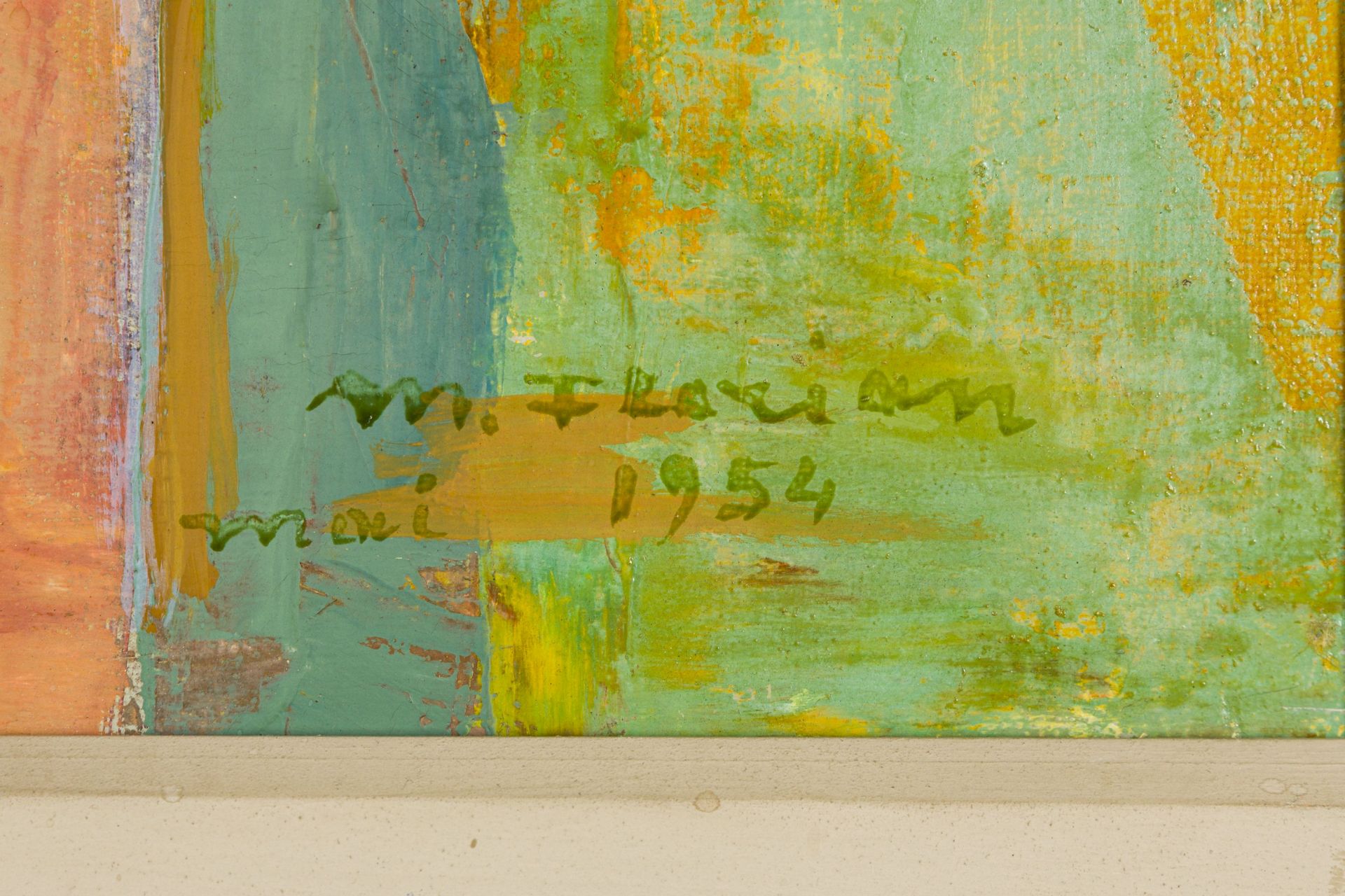 Maximilian Florian-Stilleben mit blauen Sessel, Blumen und Früchten