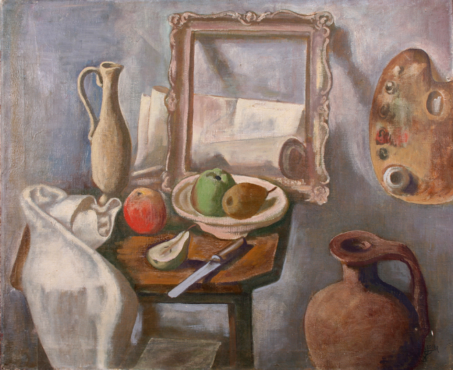 August Wilhelm Dressler-Stilleben mit Silberrahmen
