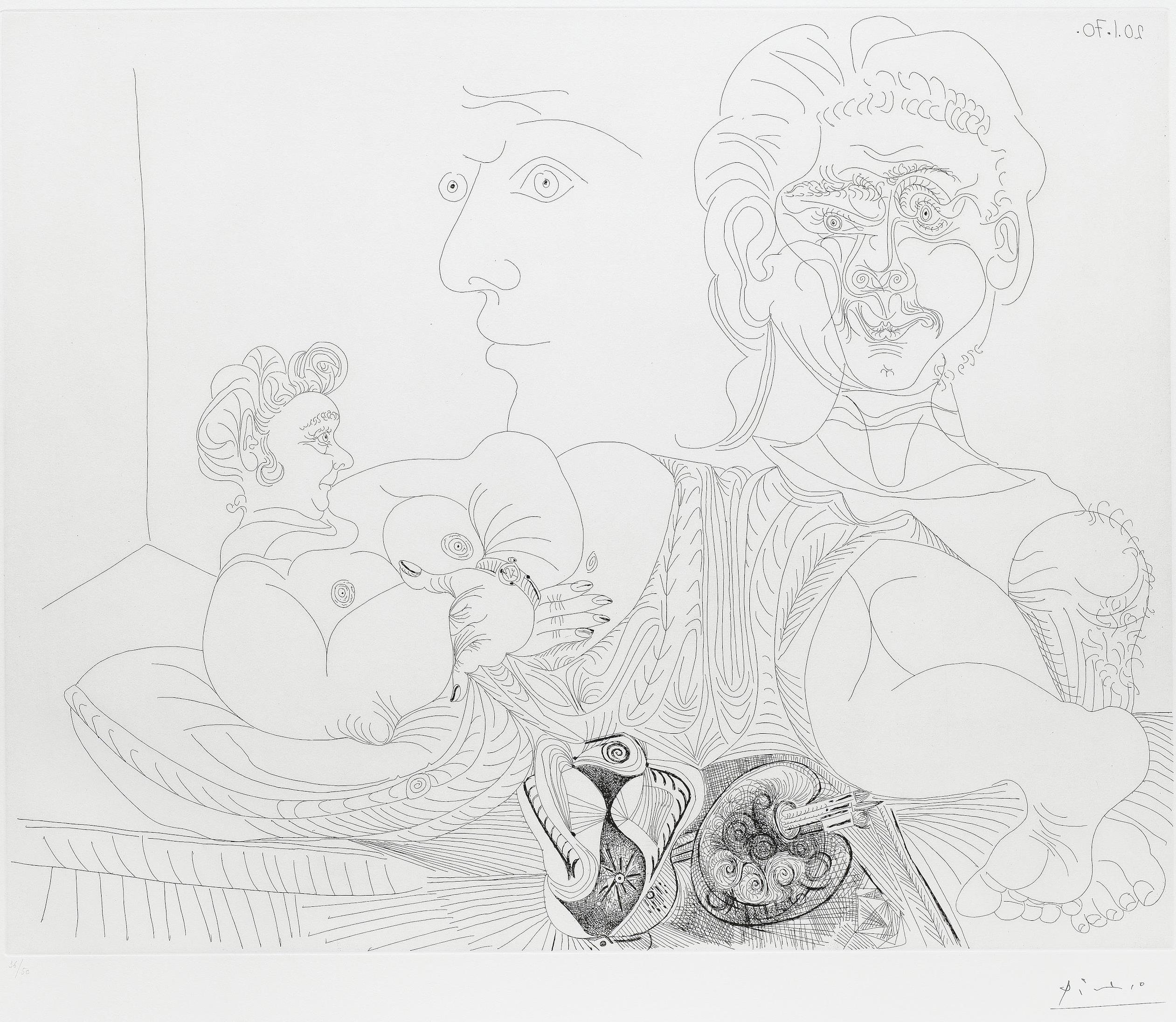 Pablo Picasso-Femme Couchée et Deux Visages