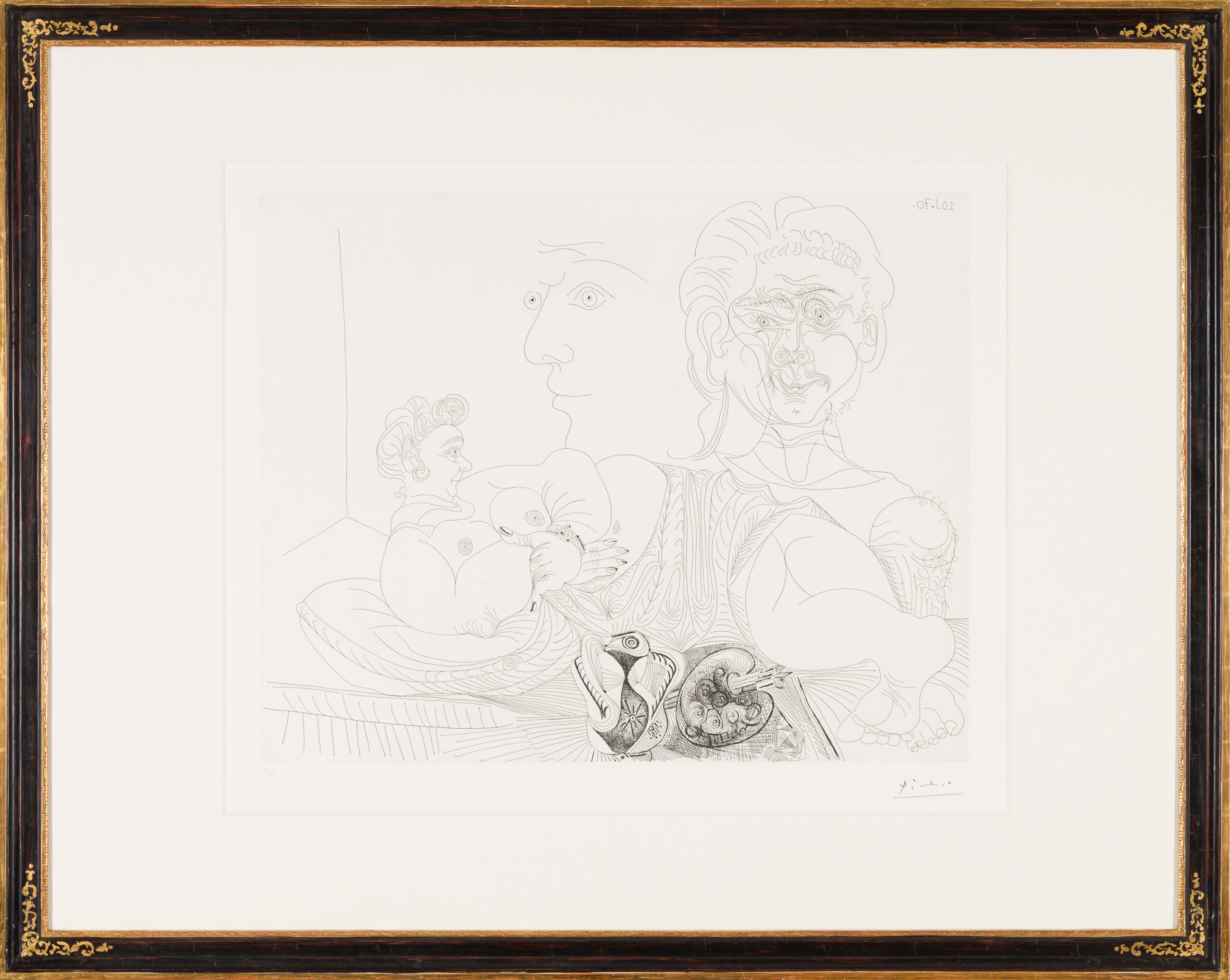 Pablo Picasso-Femme Couchée et Deux Visages