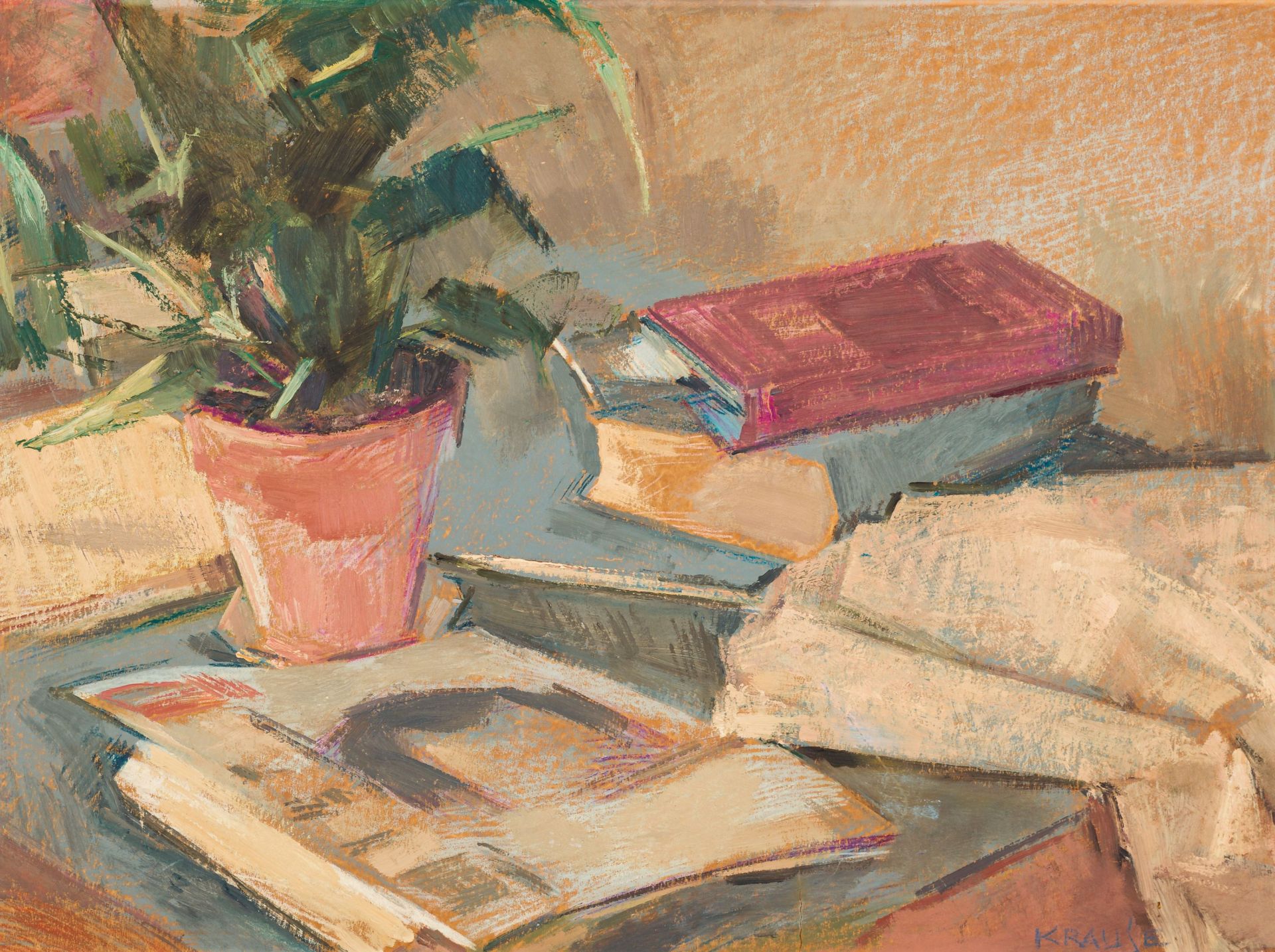 Krause Heinrich-Still life with a plant and books