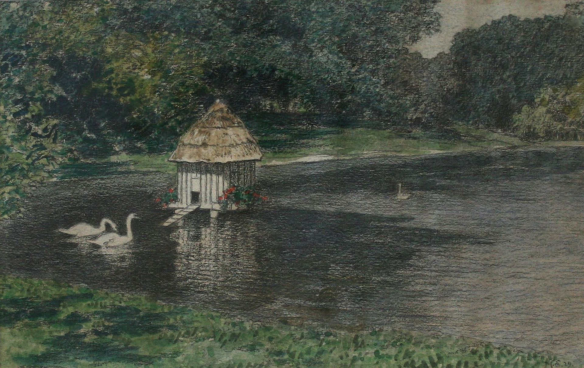 Maximilian Suppantschitsch-Pond with swans