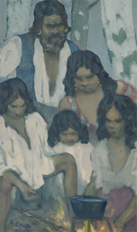 Ludwig Baehr-Familie am Feuer