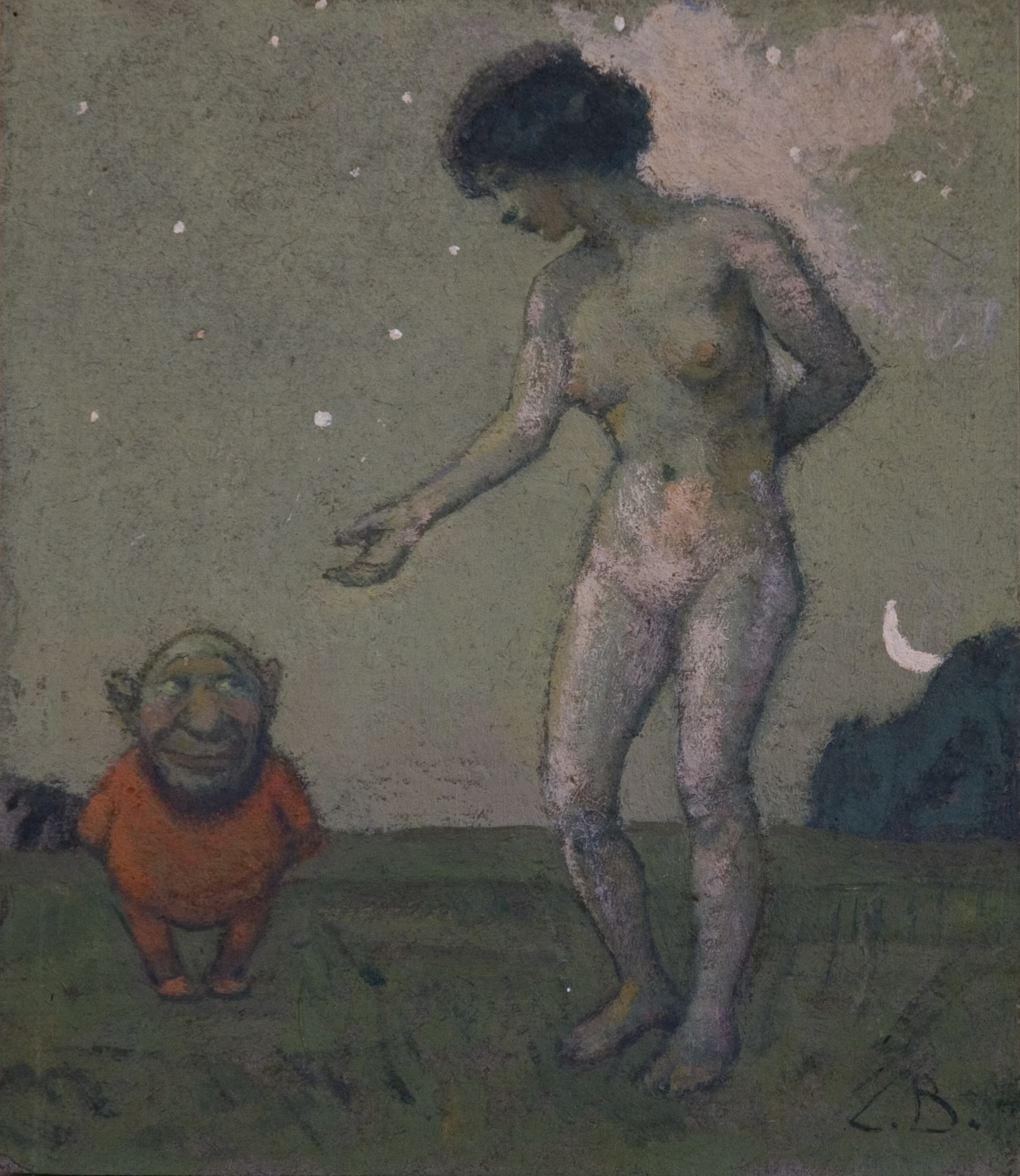 Ludwig Baehr-Frauenakt mit Gnom