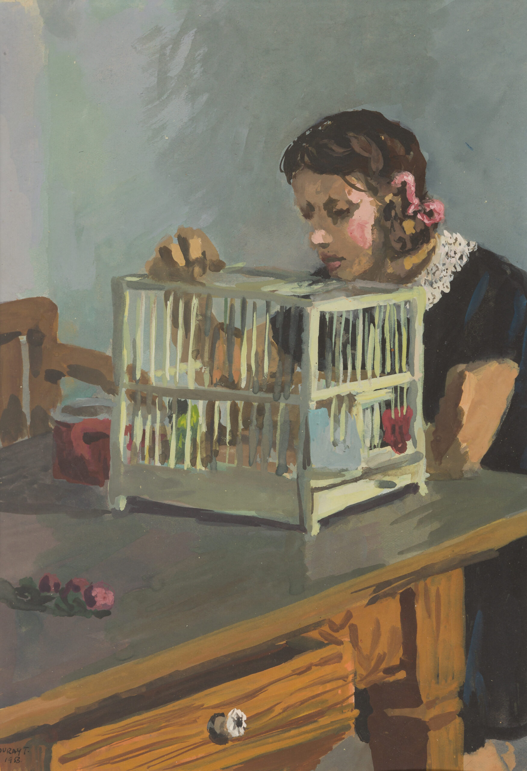 Tibor Duray-Girl and bird cage