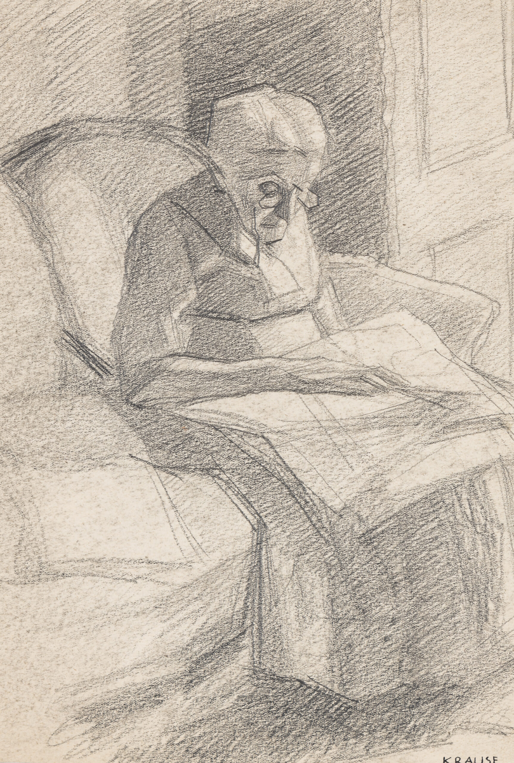 Krause Heinrich-Woman reading newsPaper in armchair