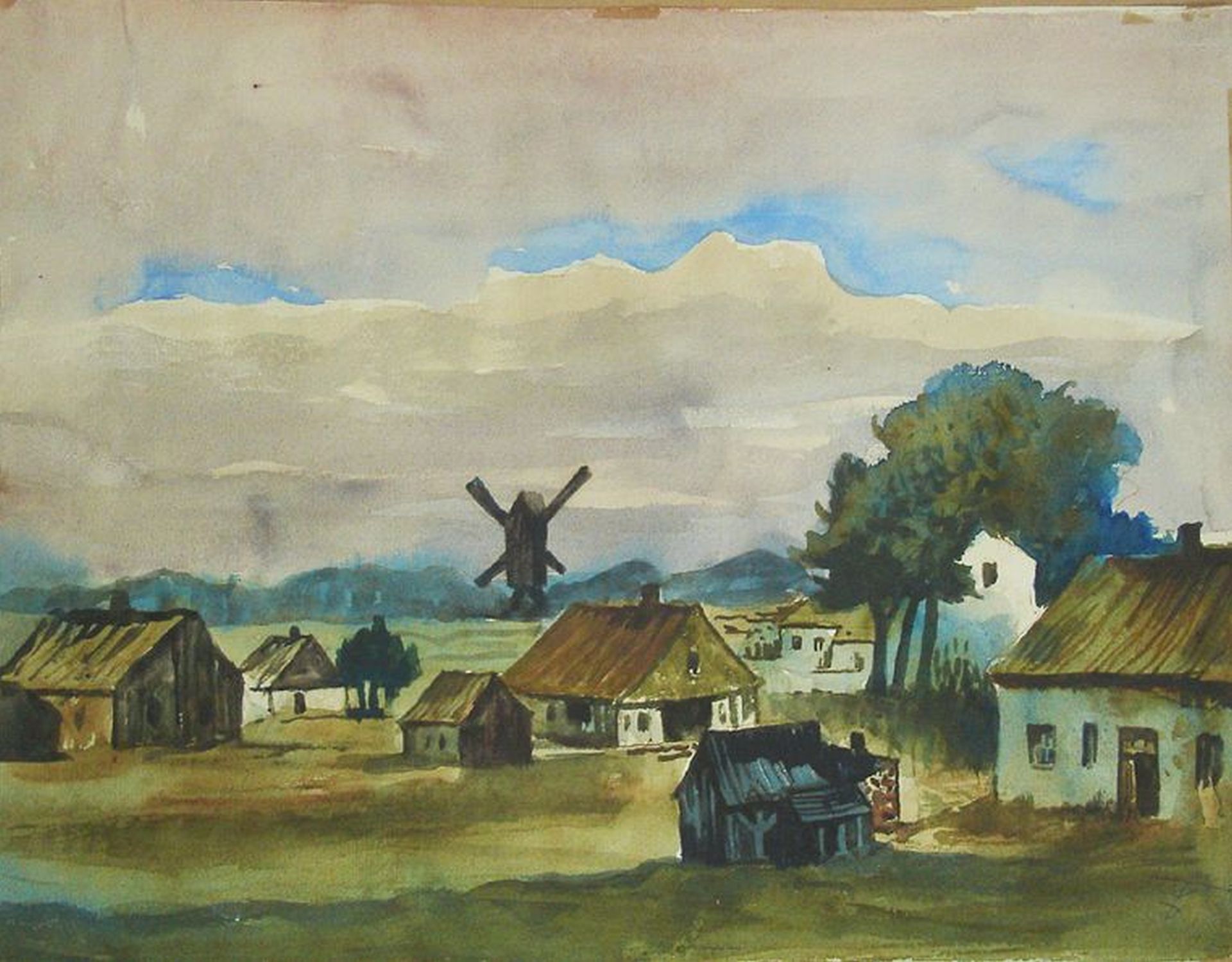 August Wilhelm Dressler-Landscape with a Windmill