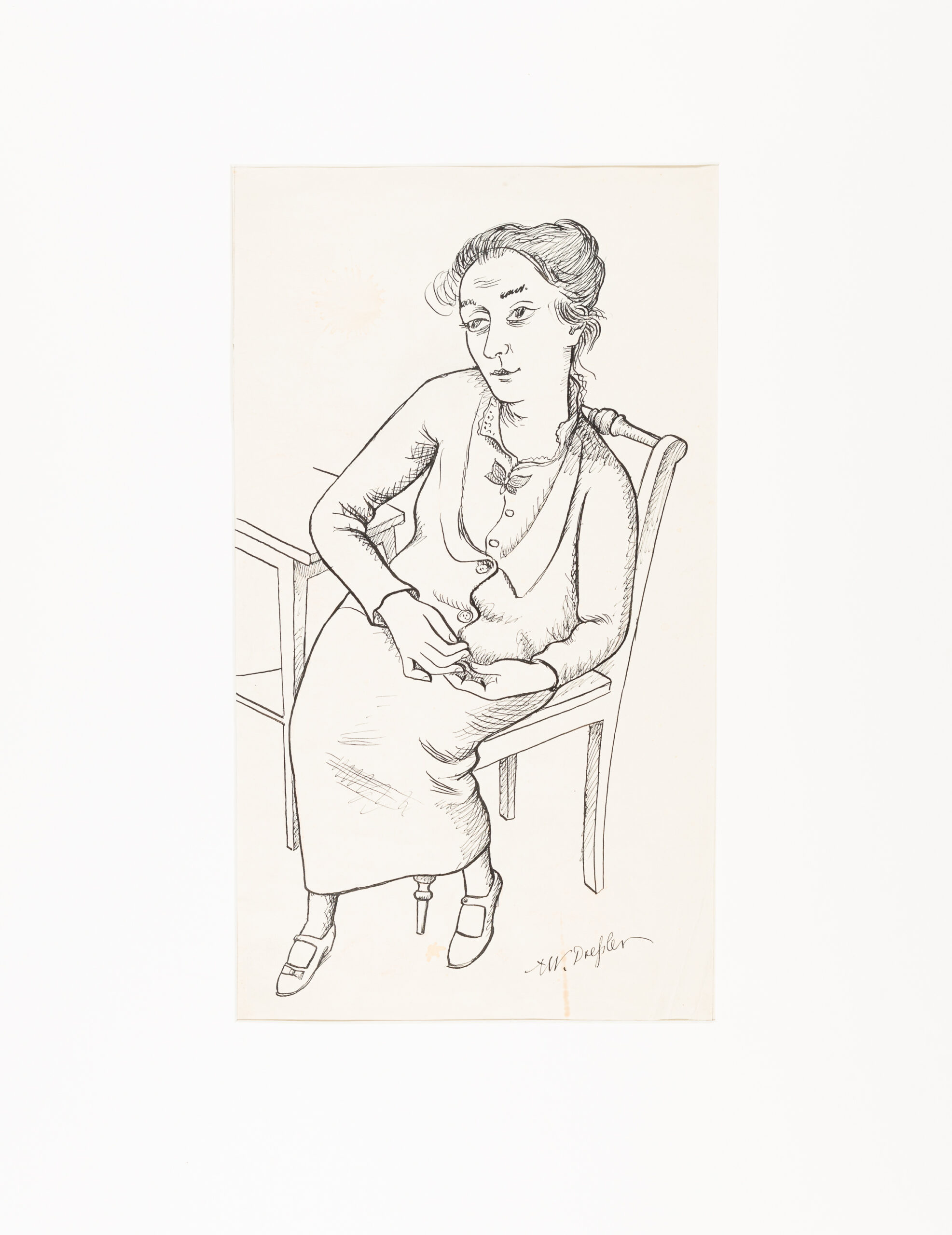 August Wilhelm Dressler-Frau bei Tisch sitzend