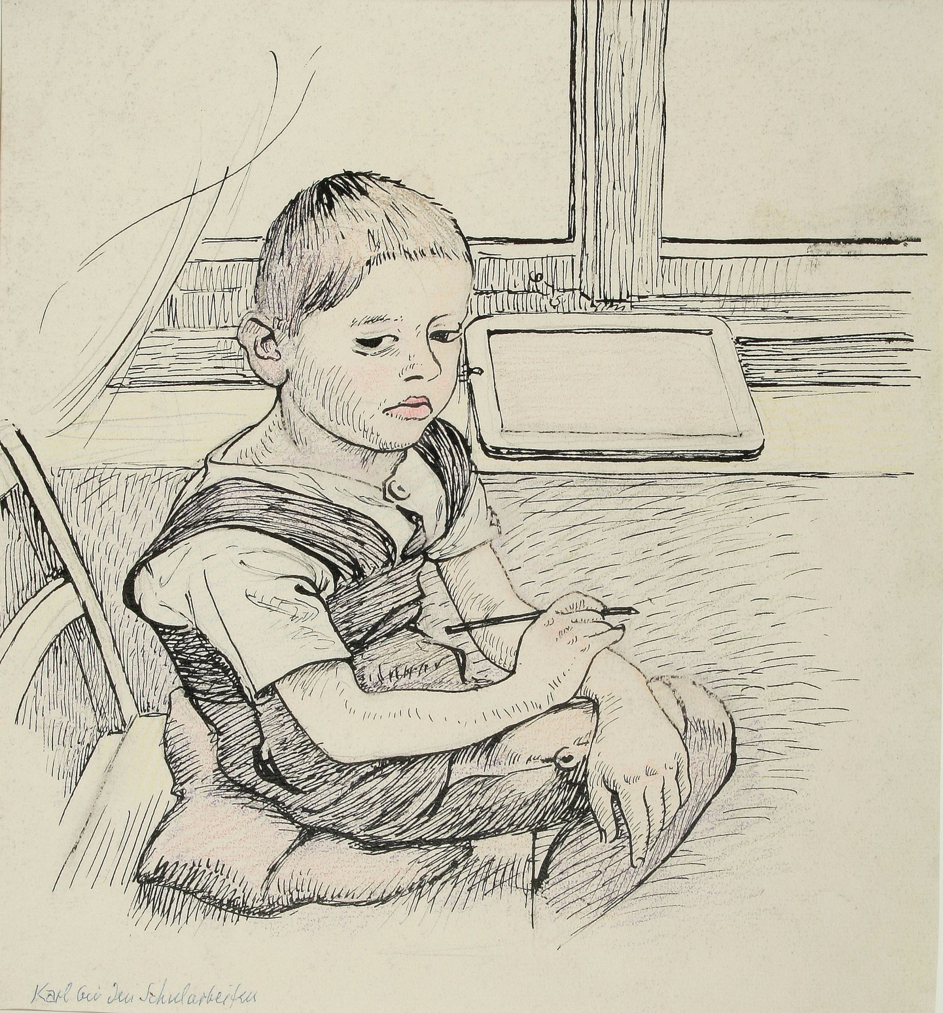 August Wilhelm Dressler-Karl doing schoolwork