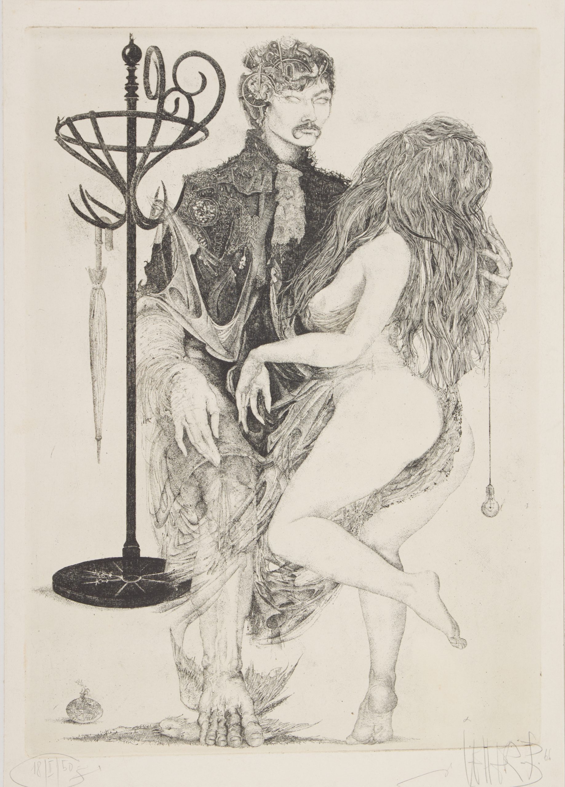 Helmut Leherb-Self Portrait with Woman and Hallstand