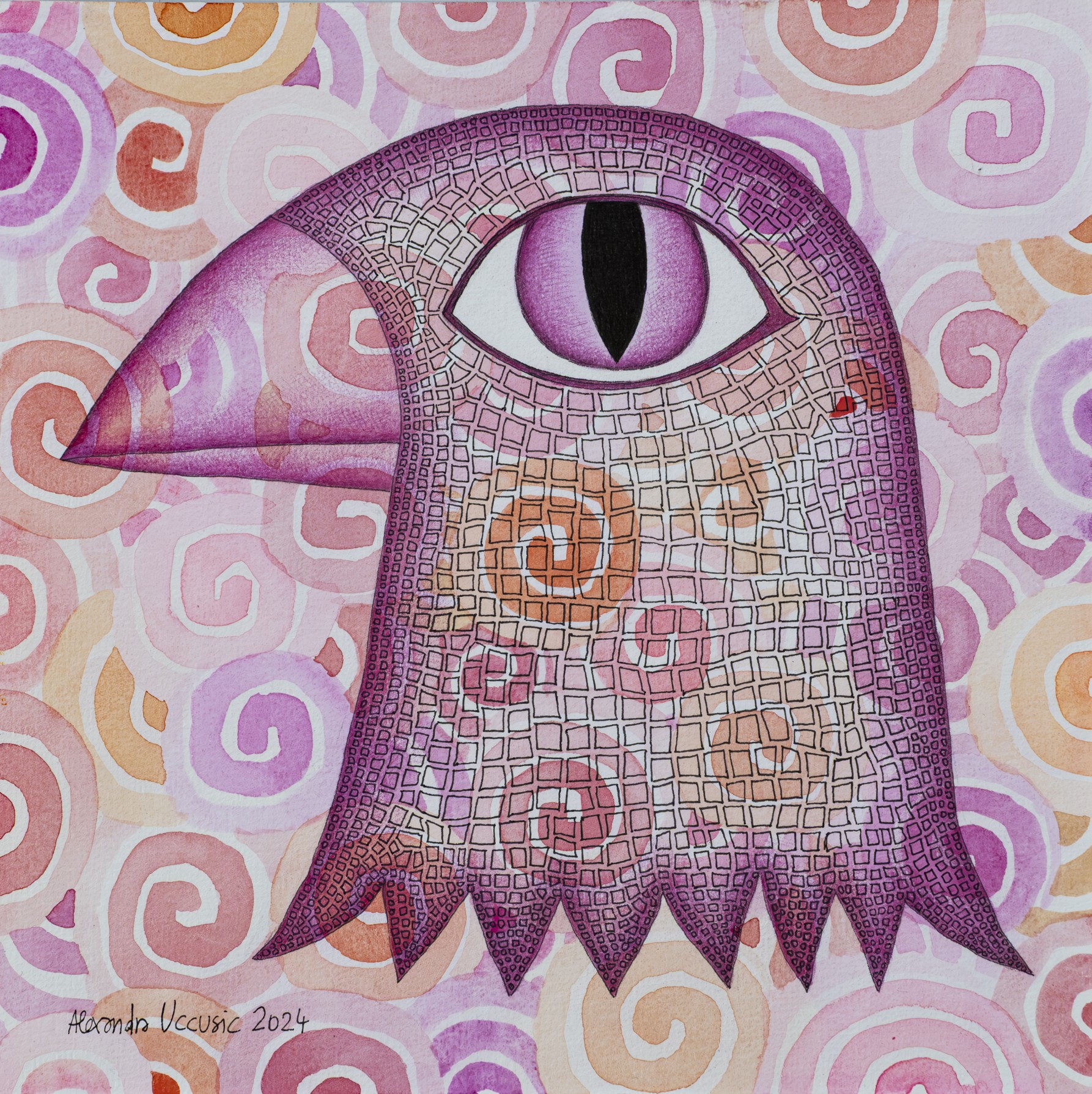 Alexandra Uccusic-Gesprächiger Gartenvogel mit viel Rosa